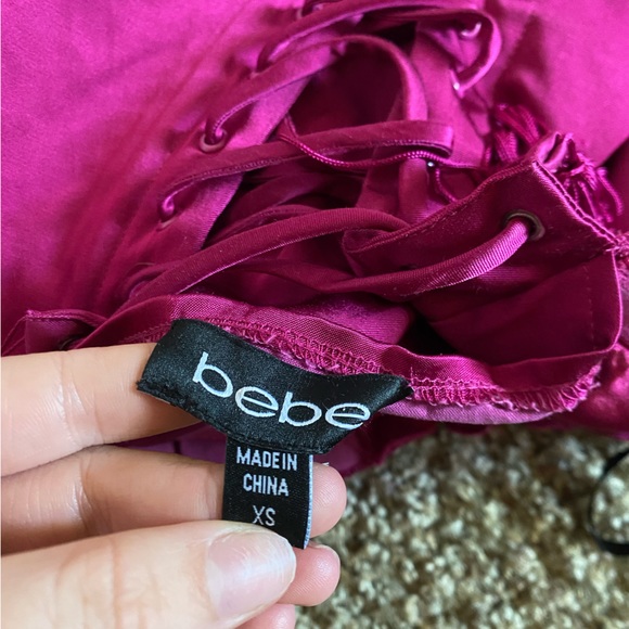 Y2K Pink Bebe Lace Up top - Picture 2 of 3